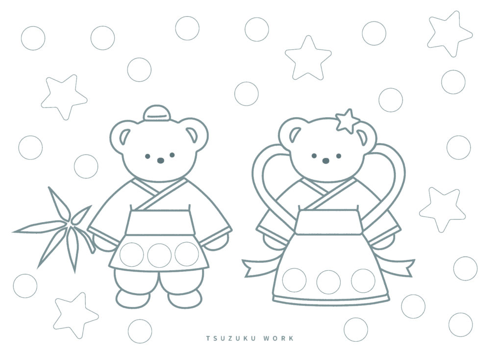 塗り絵＆シール貼りあそび⌇【七夕】くま 台紙