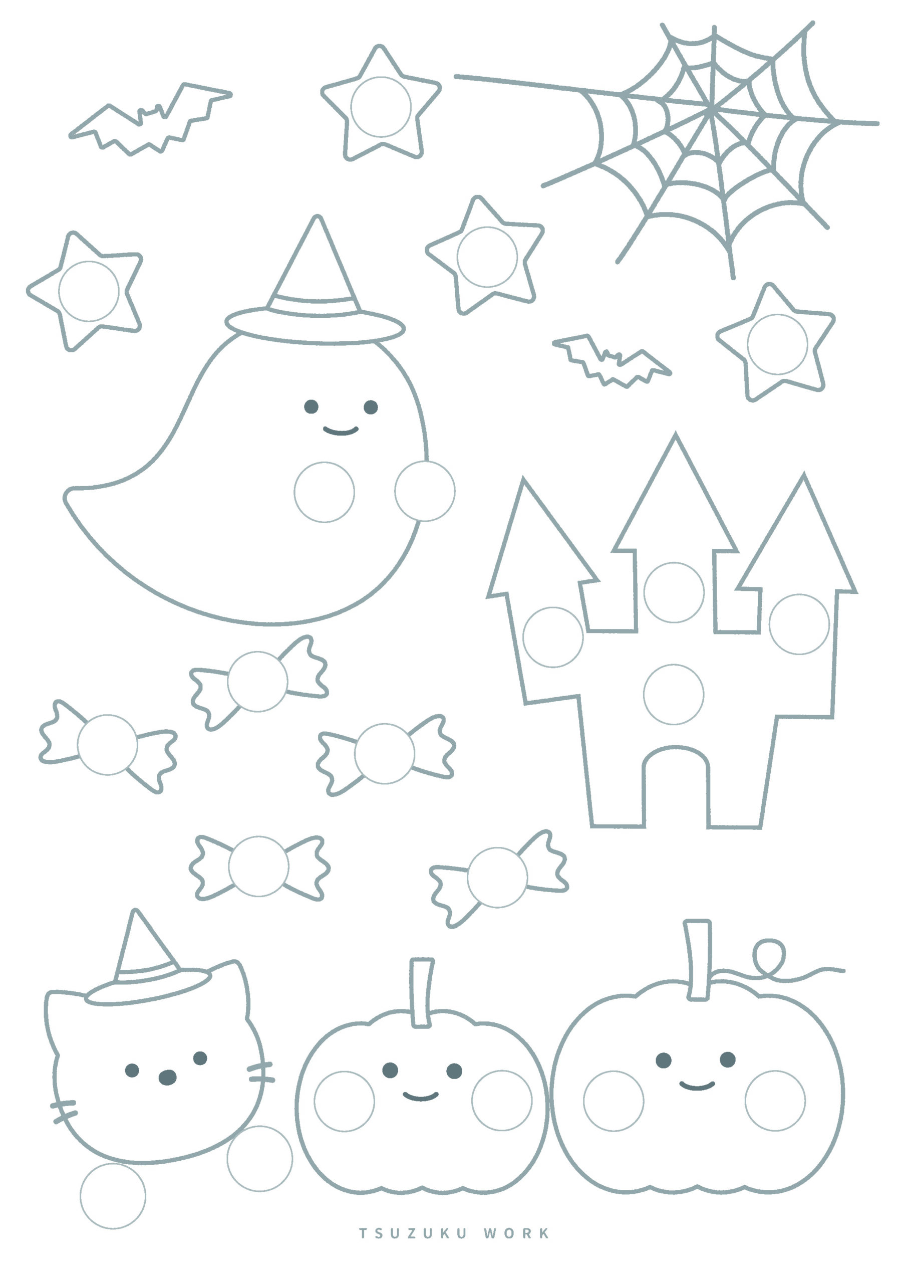 ハロウィンの塗り絵とシール貼り