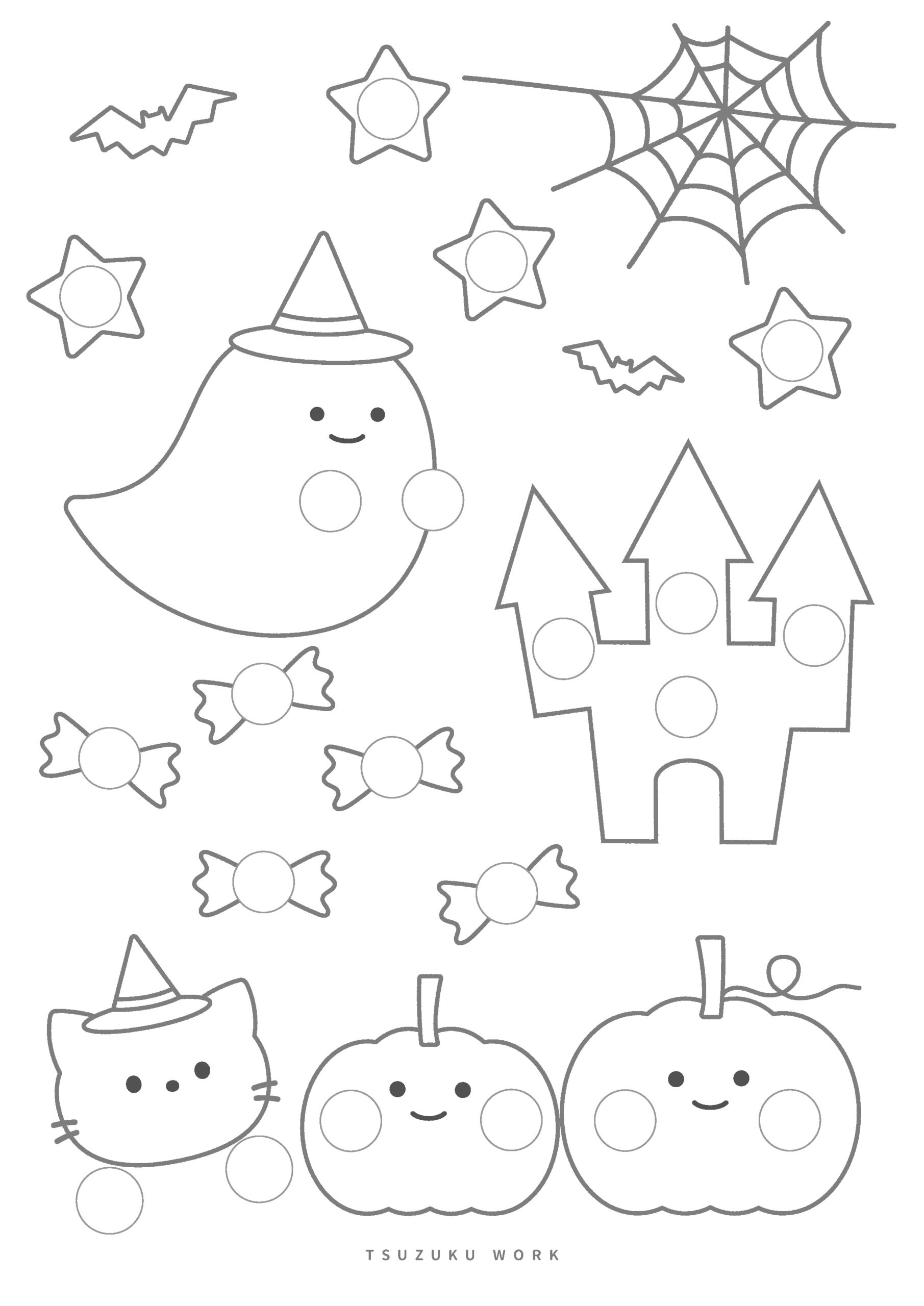 ハロウィンの塗り絵とシール貼り