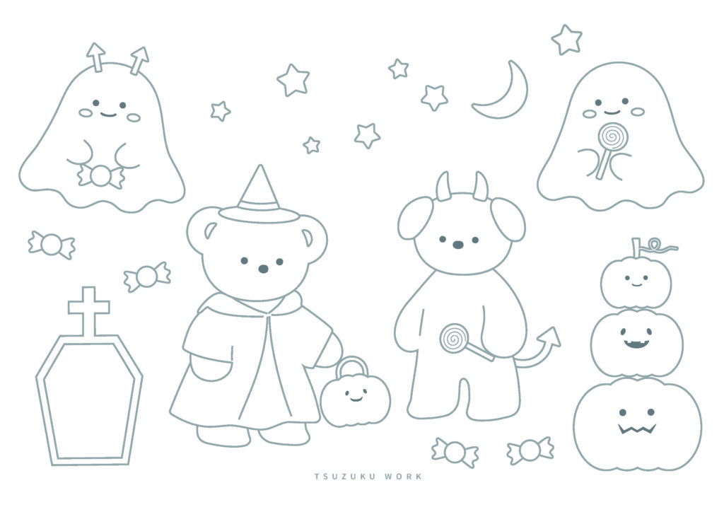 塗り絵【ハロウィン くま】 台紙