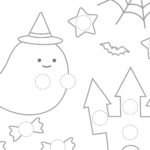 ハロウィンの塗り絵とシール貼り
