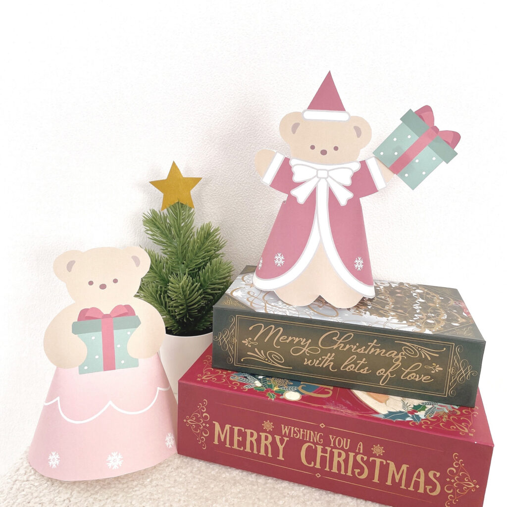 クリスマスの立体工作に挑戦!くまサンタ&ドレスくまの作り方