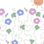 運筆のプリント、なぞりがきの知育プリント、かわいい、夏、朝顔