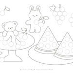 くだものの塗り絵とシール貼り台紙、かわいい