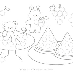 くだものの塗り絵とシール貼り台紙、かわいい