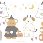 ハロウィンのシール貼り台紙、知育プリント