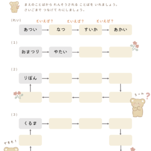 れんそうしりとり・しりとり・ことばのプリント・意味のしりとり・かわいい・かわいい知育プリント