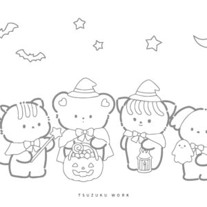 かわいいハロウィンの塗り絵（ふみゅん）無料